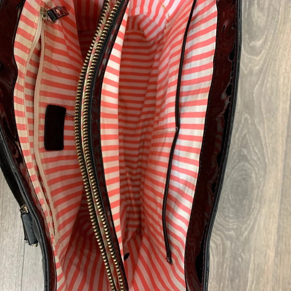 Kate Spade Quinn Embossed Ace Of Spades Tote Bag Black Patent Leather Satchel - Picture 4 of 11